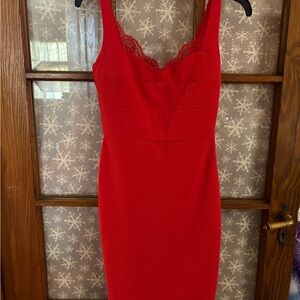 Express Red Dress with Lace Detail on front and back